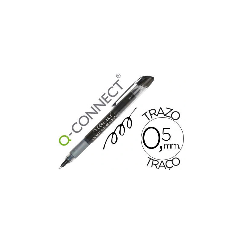 Roller q-connect écriture 0.5mm pointe moyenne 0.7mm grip caoutchouc corps transparent encre liquide couleur noir