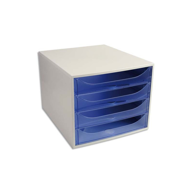 Module de classement ECO 4 tiroirs, Gris/Bleu translucide - Dim. : L28,4 x H23,4 x P34,8 cm