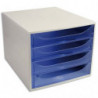 Module de classement ECO 4 tiroirs, Gris/Bleu translucide - Dim. : L28,4 x H23,4 x P34,8 cm