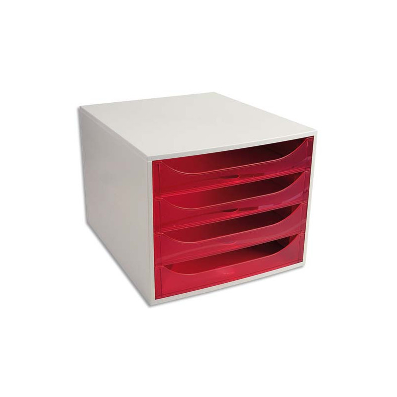 Module de classement ECO 4 tiroirs, Gris/Rose translucide - Dim. : L28,4 x H23,4 x P34,8 cm