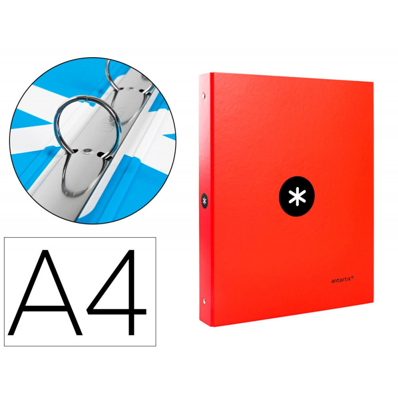 Classeur antartik 4 anneaux ronds 25mm a4 carton remborde coloris rouge