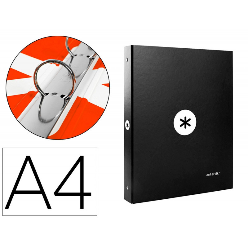 Classeur antartik 4 anneaux ronds 25mm a4 carton remborde coloris noir