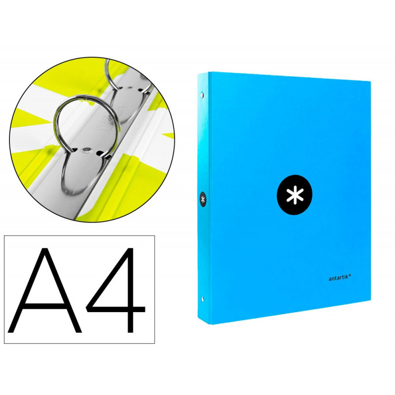 Classeur antartik 4 anneaux ronds 25mm a4 carton remborde coloris bleu