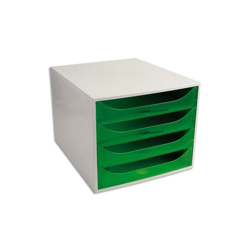 Module de classement ECO 4 tiroirs, Gris/Vert translucide - Dim. : L28,4 x H23,4 x P34,8 cm