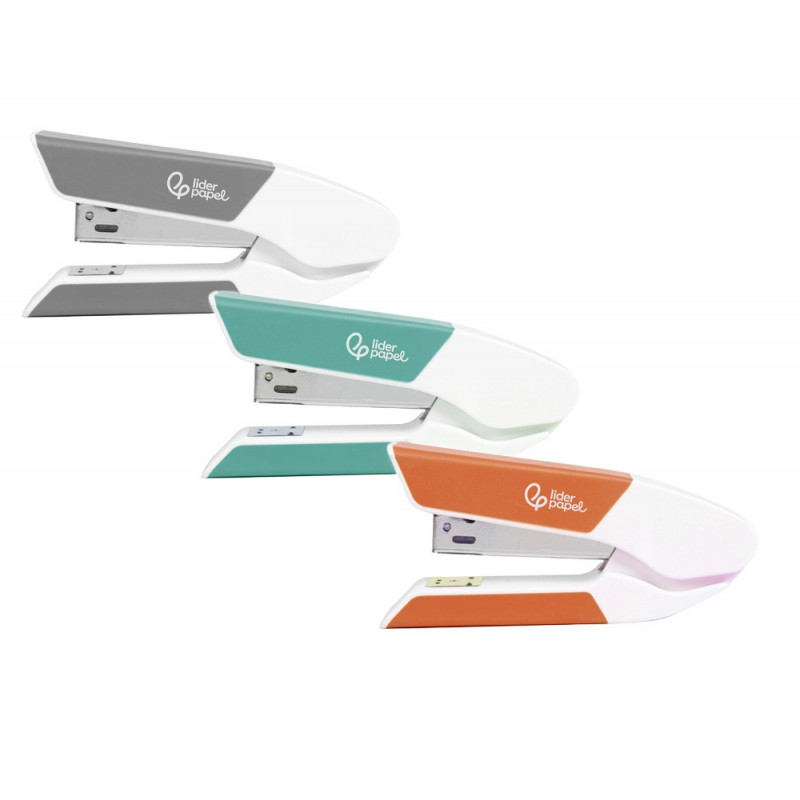 Agrafeuse bureau liderpapel 40x63x130mm 20 feuilles agrafes 26/6 coloris assortis gris corail turquoise