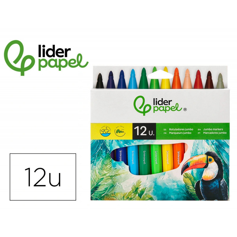 Feutre coloriage liderpapel jumbo longueur écriture 800m pointe nylon 5mm diamètre étui plastique 12 unités