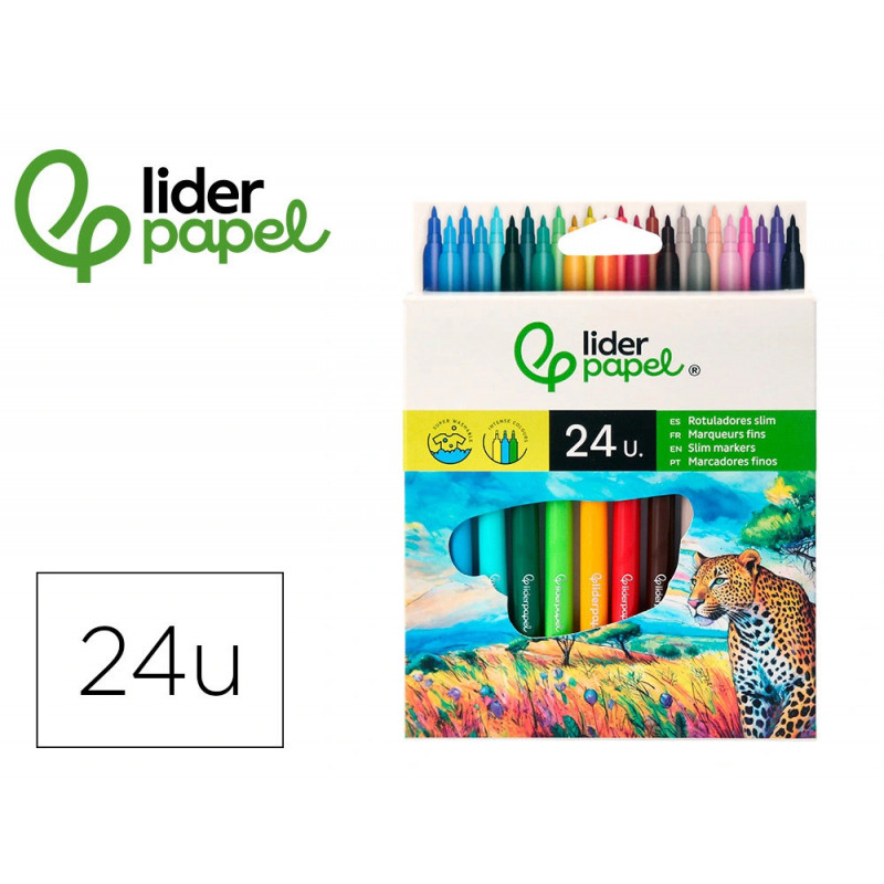 Feutre coloriage liderpapel slim longueur écriture 800m pointe nylon 2mm diamètre étui carton 24 unités