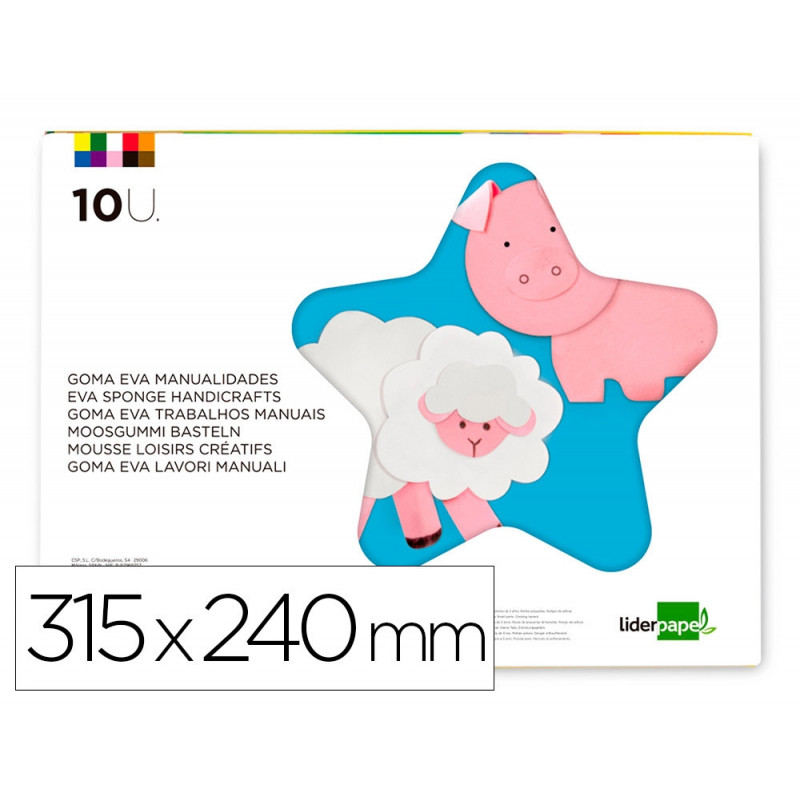Feuille mousse liderpapel a4+ 240x315mm 60g/m2 épaisseur 1.5mm coloris assortis bloc 10 feuilles