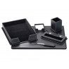 Ensemble bureau 6 pièces similicuir sous-main ouvre-lettres porte-notes corbeille porte stylo pot crayons 40x50cm noir