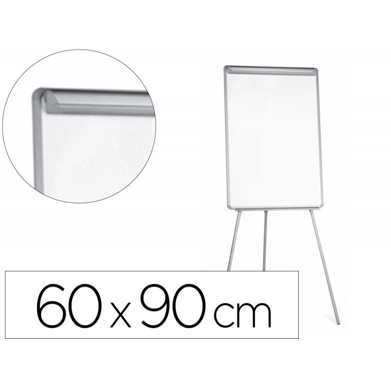 Chevalet conférence q-connect tableau laminé 85x60cm cadre plastique pince bloc papier auget porte-marqueurs