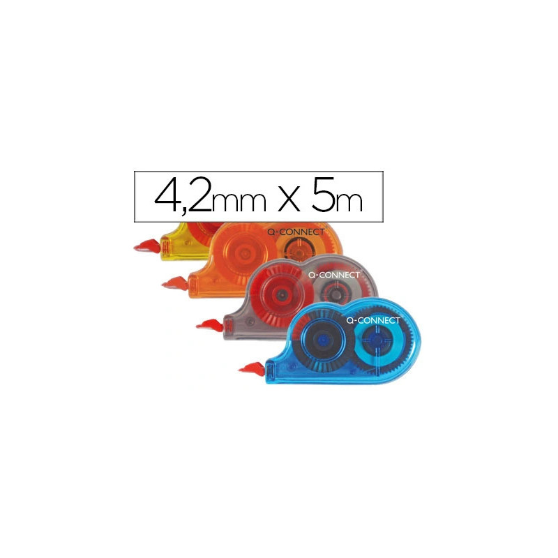 Correcteur q-connect dévidoir mini ruban 4.2mmx5m application frontale réécriture immédiate coloris assortis boîte 28u