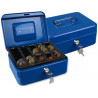 Caisse monnaie q-connect structure acier 0.8mm épaisseur plateau amovible espace billets 200x160x90mm coloris bleu