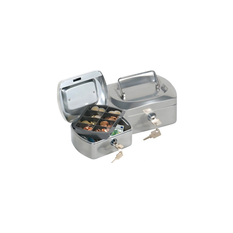 Caisse monnaie q-connect structure acier 0.8mm épaisseur plateau amovible espace billets 152x80x115mm coloris argent