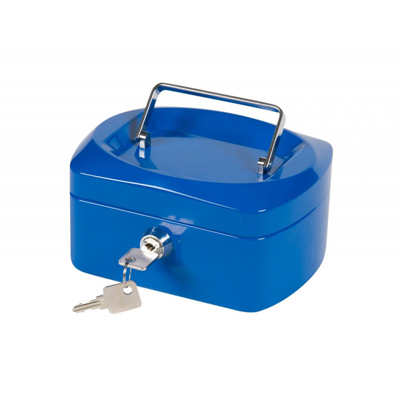 Caisse monnaie q-connect structure acier 0.8mm épaisseur plateau amovible espace billets 152x80x115mm coloris bleu