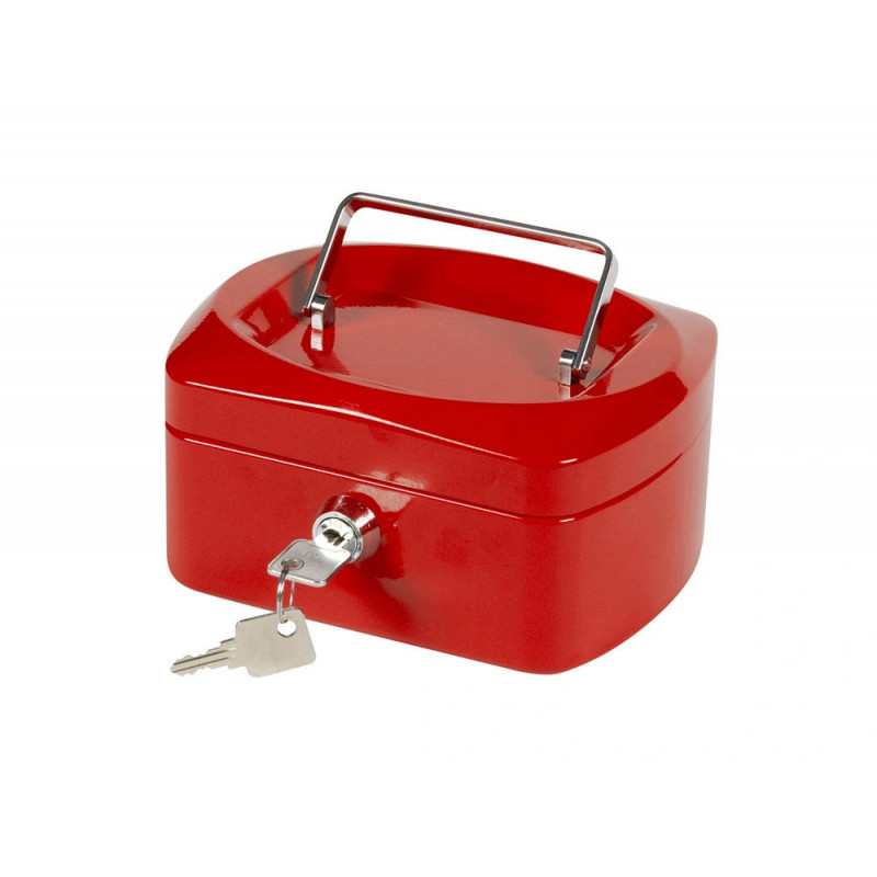 Caisse monnaie q-connect structure acier 0.8mm épaisseur plateau amovible espace billets 152x80x115mm coloris rouge