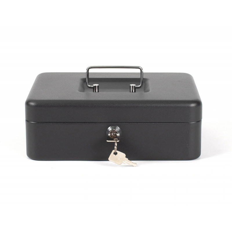 Caisse monnaie q-connect structure acier 0.8mm épaisseur plateau amovible espace billets 250x180x90mm coloris noir