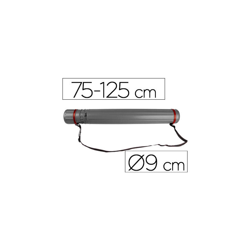 Porte-plans liderpapel plastique bandoulière 75cm extensible 125cm diamètre 9cm coloris gris