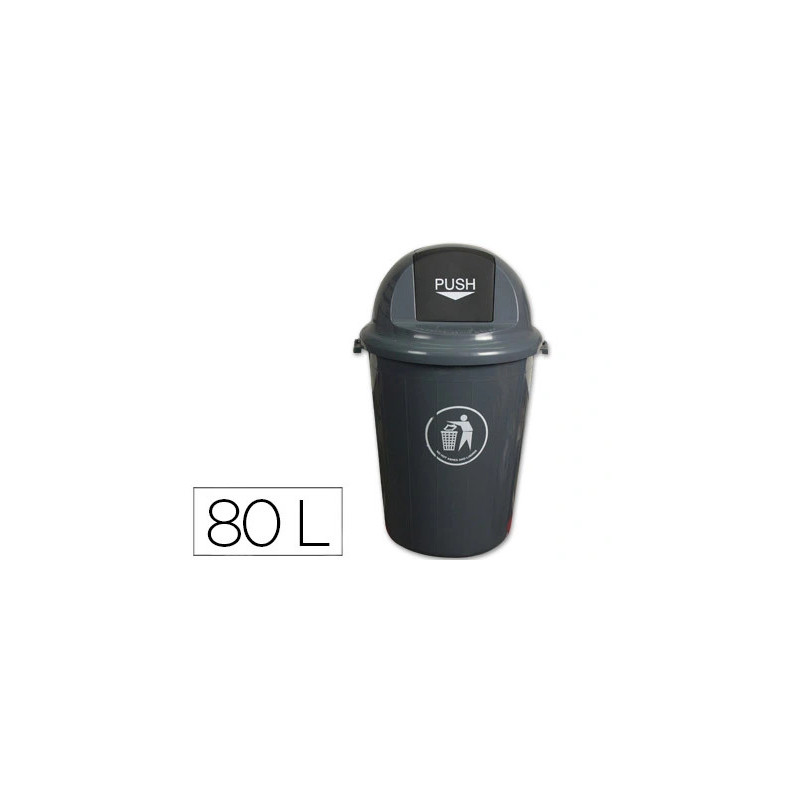 Poubelle q-connect plastique couvercle rond basculant 80l 760x450mm coloris gris