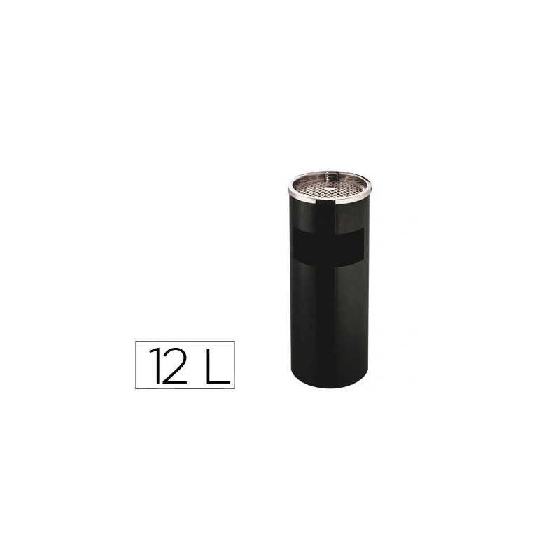 Cendrier q-connect corbeille métallique cylindrique 12l 250x615mm grille retrait mégots coloris noir