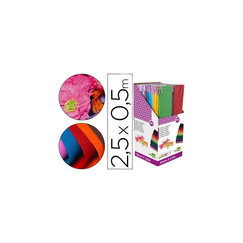 Papier crépon cellophane liderpapel 50cmx2.50m présentoire 80u coloris assortis