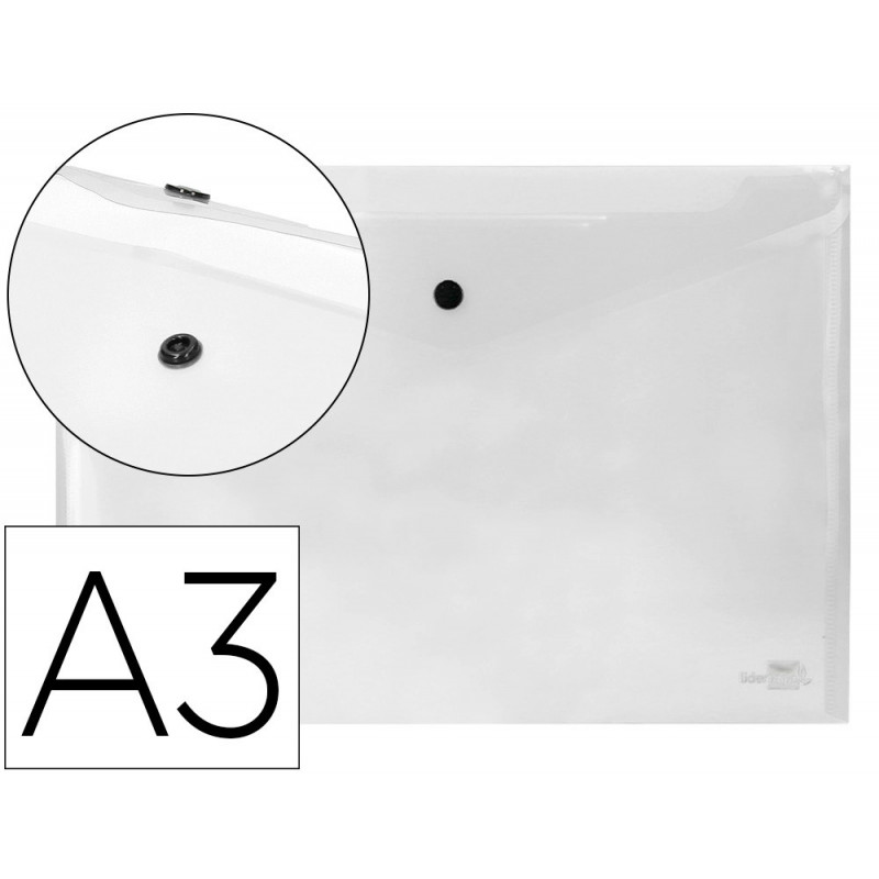 Pochette enveloppe liderpapel polypropylène 180 microns a3 420x297mm 50f fermeture bouton résistant transparent