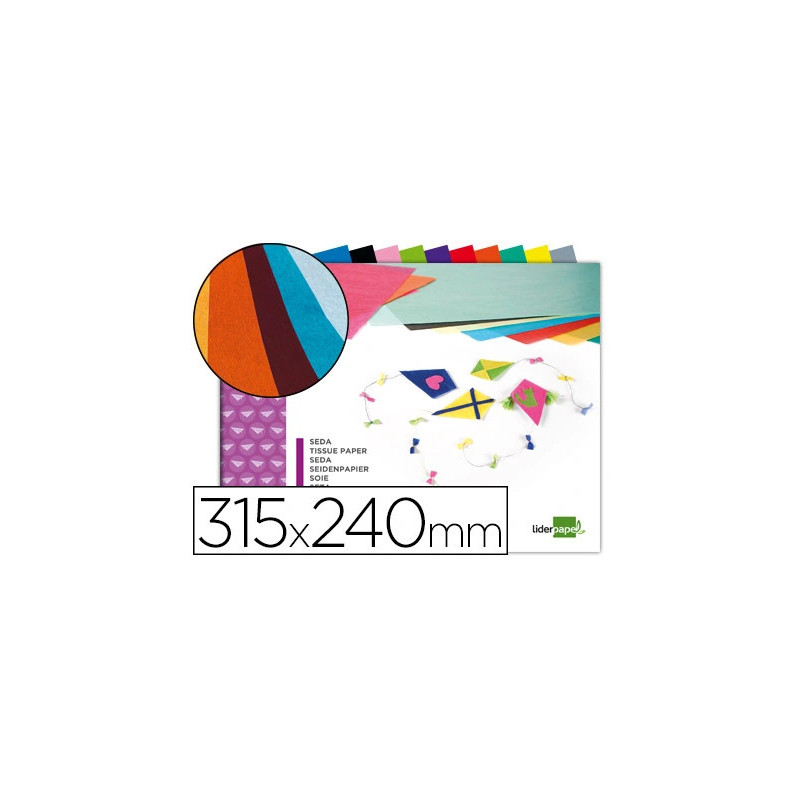 Papier de soie liderpapel 18g/m2 format a4+ 240x315mm coloris assortis bloc 10f