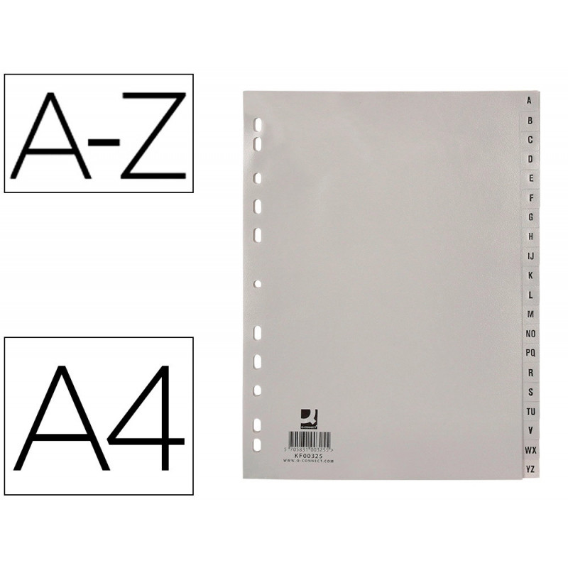 Intercalaire q-connect pp 12/ 100e a4 225x297mm multiperforé alphabet gravé onglets coloris gris