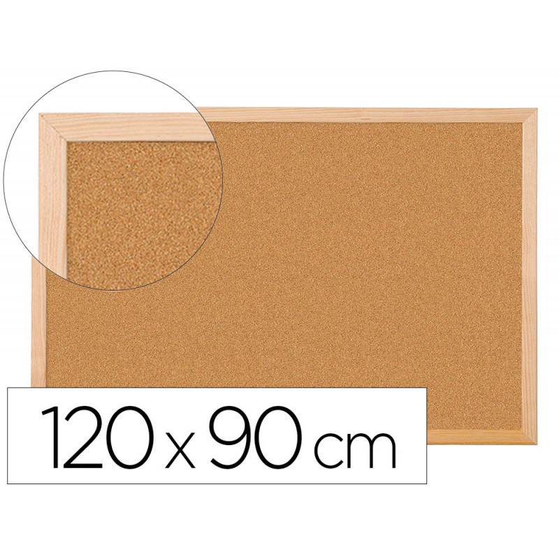 Tableau liège q-connect mural cadre bois pin naturel 2 faces inclus 5 épingles mémo fixation mur épaisseur 1mm 120x90cm