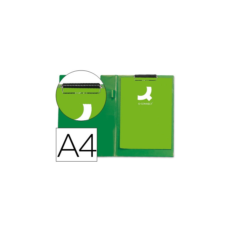 Porte-bloc q-connect plastique épaisseur 3mm a4 210x297mm porte-stylo pince coloris vert