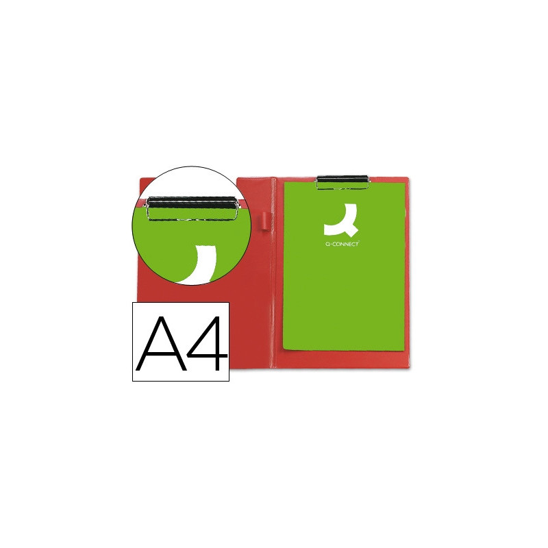 Porte-bloc q-connect plastique épaisseur 3mm a4 210x297mm porte-stylo pince coloris rouge