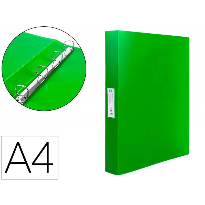 Classeur liderpapel 4 anneaux 25mm a4 260x315mm polypropylène dos 40mm porte-cartes visite coloris vert translucide