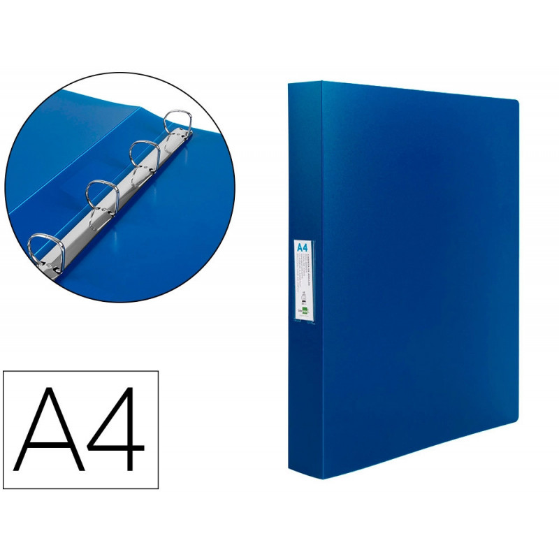 Classeur liderpapel 4 anneaux 25mm a4 260x315mm polypropylène dos 40mm porte-cartes visite coloris bleu translucide