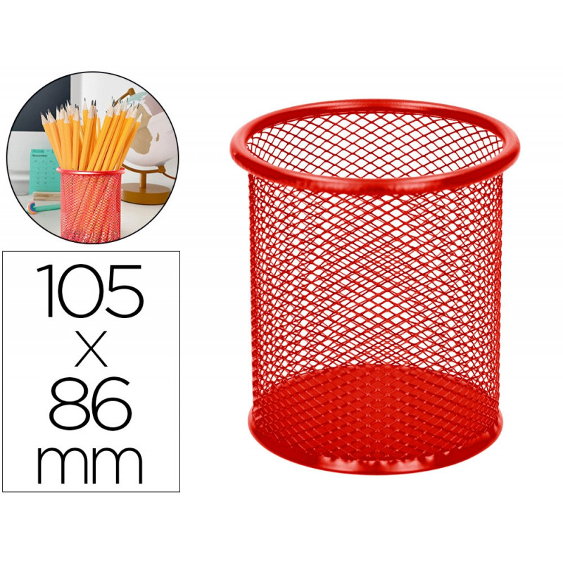 Pot à crayons q-connect maille métallique hauteur 105mm diamètre 86mm coloris rouge