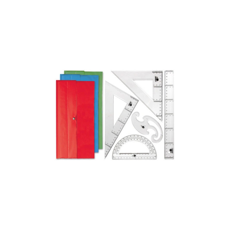 Set traçage liderpapel 5 pièces règle 30cm équerres 45/60 degrés 25cm rapporteur 180 degrés 15cm pistolet transparent
