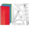 Set traçage liderpapel 5 pièces règle 30cm équerres 45/60 degrés 25cm rapporteur 180 degrés 15cm pistolet transparent