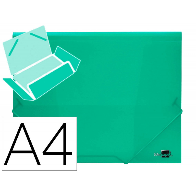 Chemise liderpapel polypropylène dos flexible a4 210x297mm 4/10e 3 rabats élastique 100f coloris vert translucide