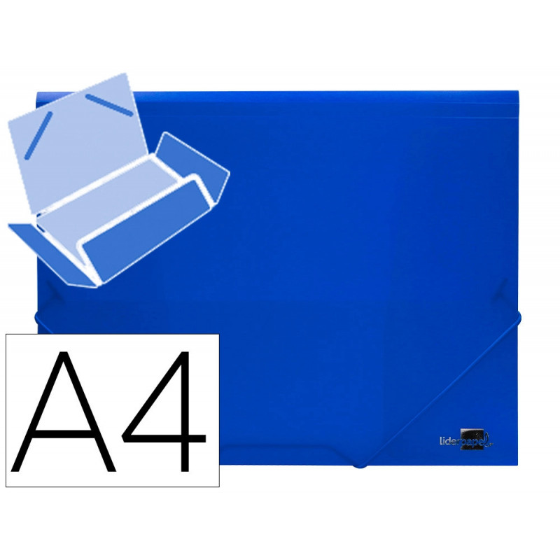 Chemise liderpapel polypropylène dos flexible a4 210x297mm 4/10e 3 rabats élastique 100f coloris bleu translucide