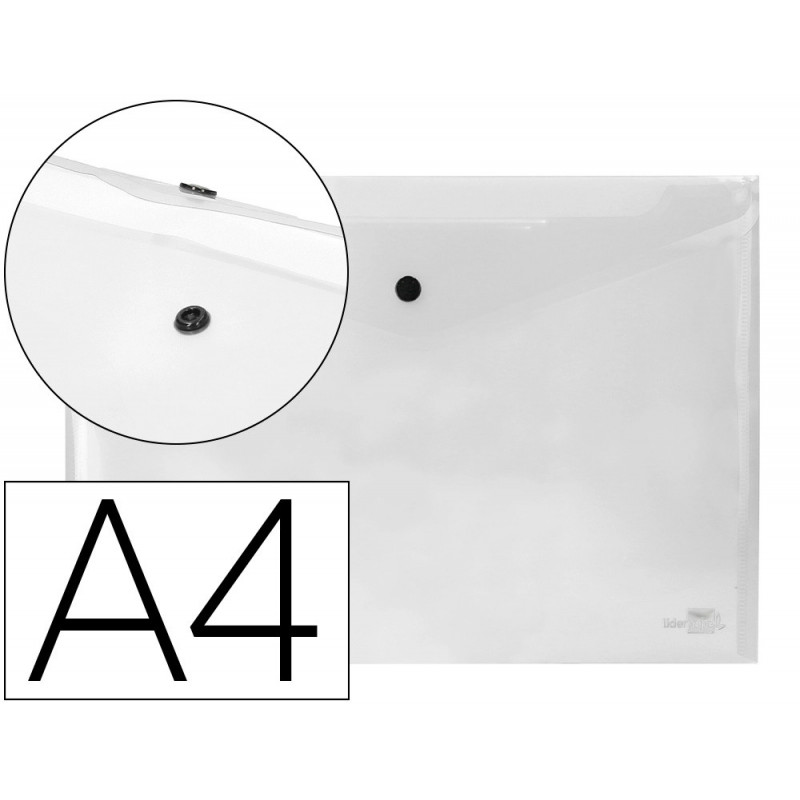Pochette enveloppe liderpapel polypropylène 180 microns a4 297x210mm 50f fermeture bouton résistant transparent