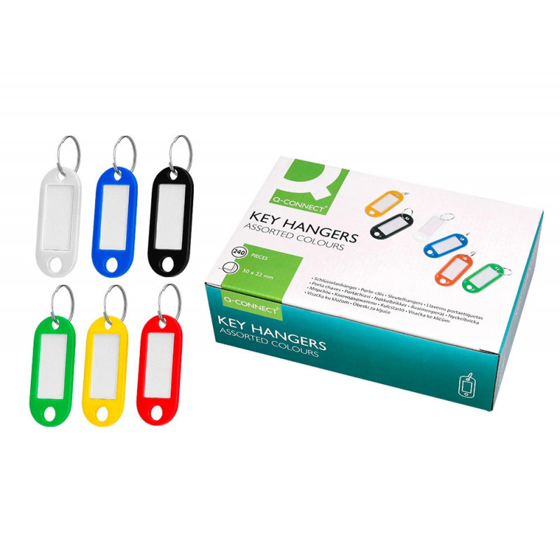 Porte-clés q-connect porte-étiquette plastique 50x22mm coloris assortis présentoir 240 unités