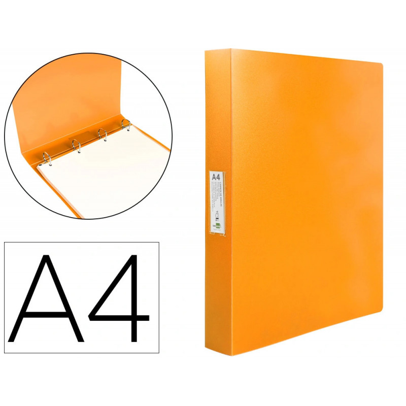 Classeur liderpapel 4 anneaux 25mm a4 260x315mm polypropylene dos 40mm porte-cartes visite coloris orange