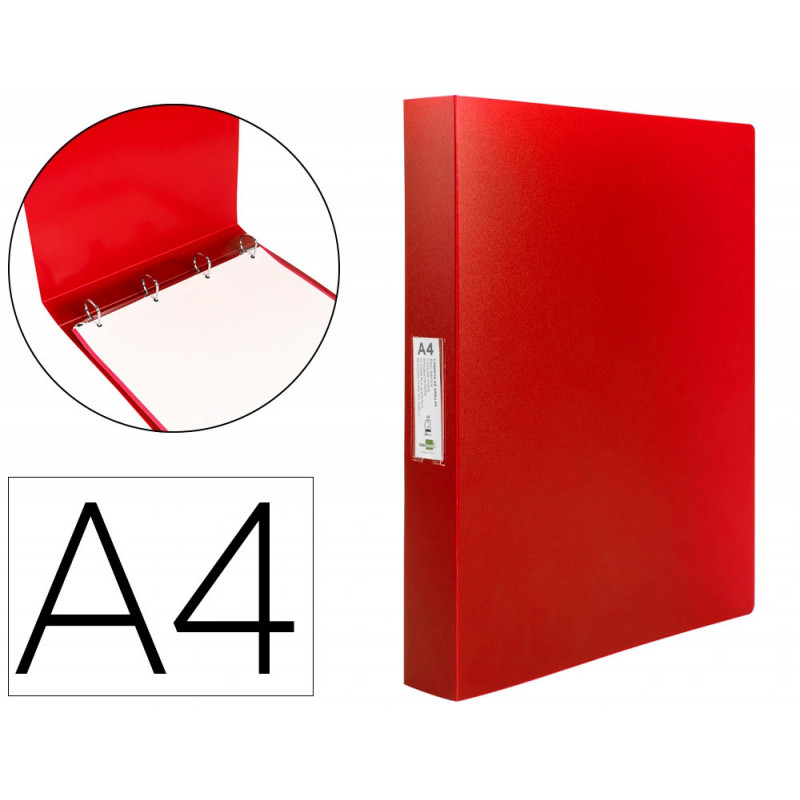 Classeur liderpapel 4 anneaux 25mm a4 260x315mm polypropylene dos 40mm porte-cartes visite coloris rouge
