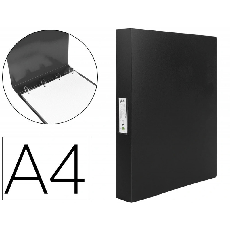 Classeur liderpapel 4 anneaux 25mm a4 260x315mm polypropylene dos 40mm porte-cartes visite coloris noir