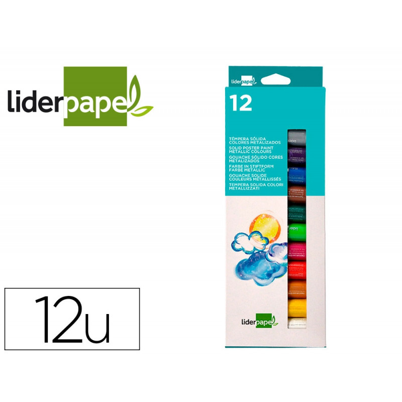 Gouache liderpapel solide baton de 10gr sans solvant sechage rapide coloris assortis boite de 12 unites