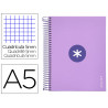 Cahier spirale antartik a5 14,8x21cm 240p 90g/m2 quadrillage 5mm 6 trous coil-lock coloris lavande