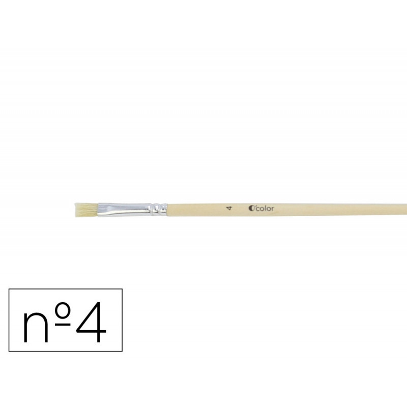 Brosse plate o'color poils soie porc nº4 virole aluminium manche bois naturel lot 10 unites