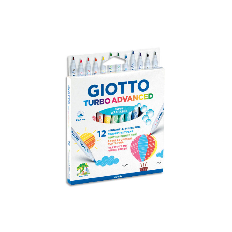 GIOTTO Etui 12 feutres de coloriage TURBO ADVANCED pointe moyenne. Coloris assortis extra brillant
