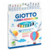 GIOTTO Etui 12 feutres de coloriage TURBO ADVANCED pointe moyenne. Coloris assortis extra brillant