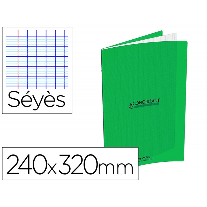 Cahier conquerant classique agrafe 240x320mm 96 pages seyes 90g couverture carte recyclee coloris vert