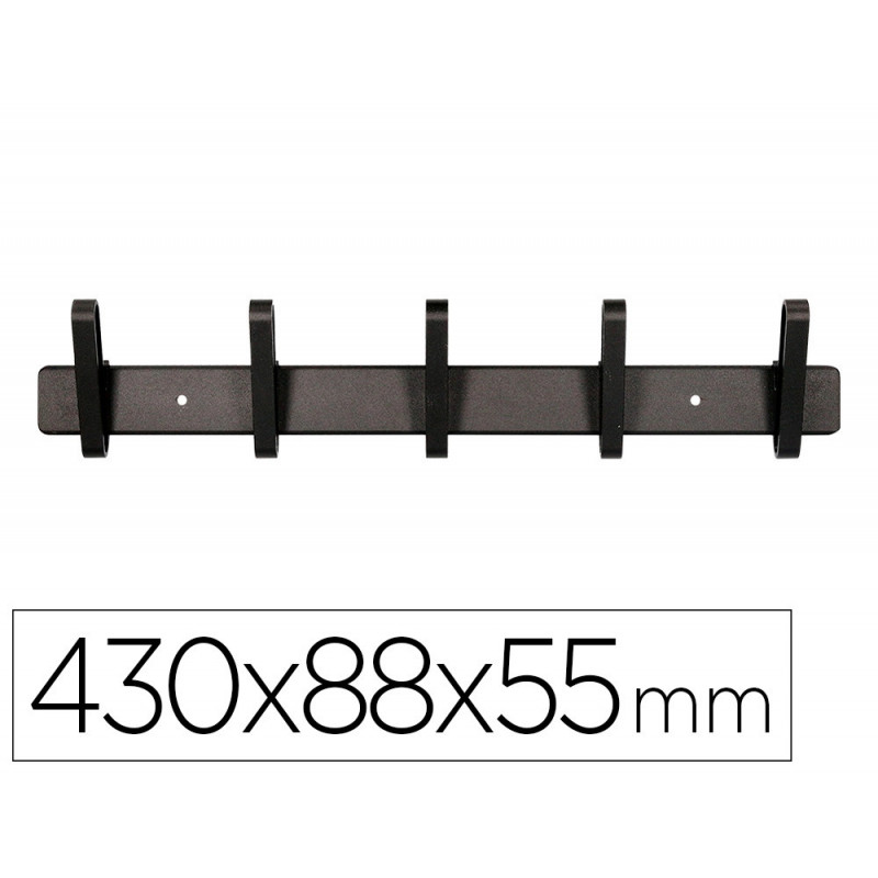 Porte-manteaux liderpapel mural metal 5 pateres 430x88x55mm coloris noir