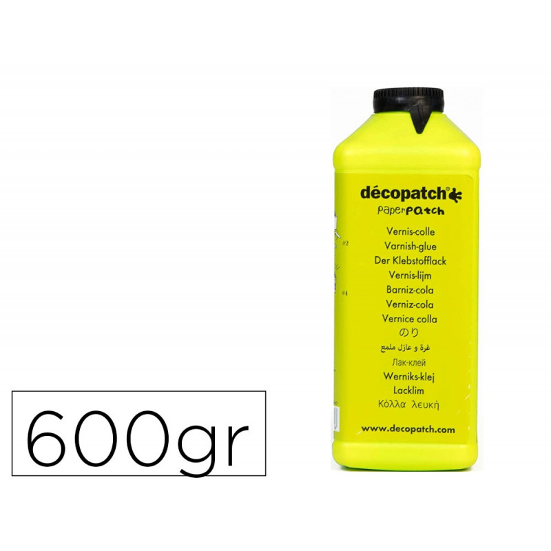 Vernis colle decopatch satine tous support sechage rapide coloris transparent bouteille 600gr